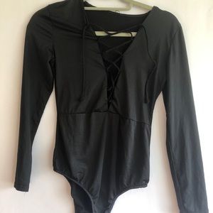 Black Lace-Up bodysuit